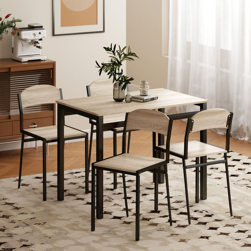 HOMCOM Essgruppe 5-teilig in Eiche, moderner Esstisch mit 4 Stühlen, rechteckig, B: 100 cm, T: 63 cm - Bild 2
