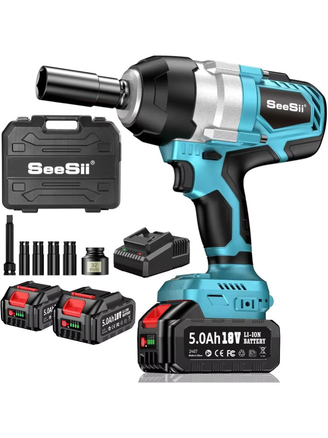 Seesii Akku-Schlagschrauber 1/2 Zoll mit 1400 Nm Drehmoment, 1750 U/min, 21V, inklusive 2 x 5000 mAh Akkus für Autoreparaturen - Bild 4