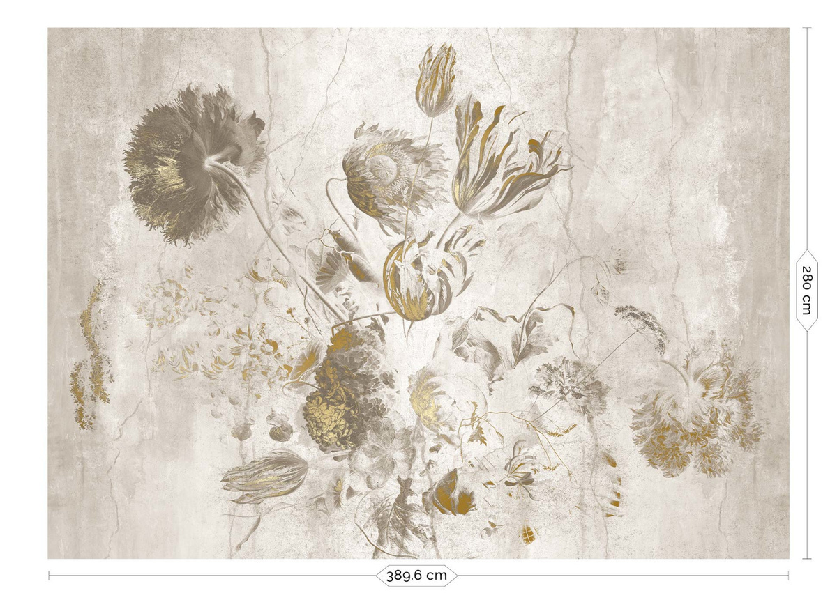 KEK Amsterdam Mural Fresco Flowers Uyterlinde Wandtattoo in Weiß, Gold und Multicolour, Breite: 390 cm - Bild 2