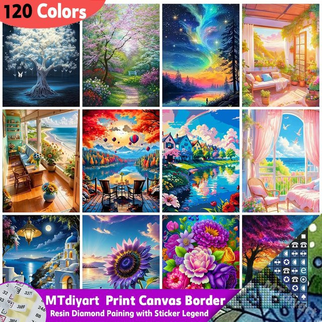 MTdiyart Landschaft Diamantmalerei auf Leinwand mit floralem Motiv und Rand für modernes Home Decor - Bild 1