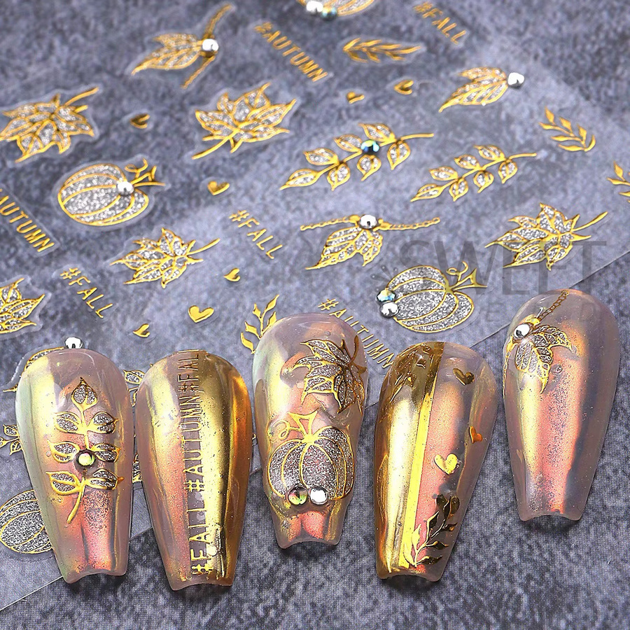 Sweet Trend Nail Art Aufkleber Metallic, Kürbis Ahornblätter, Silber Glitzer - Bild 6