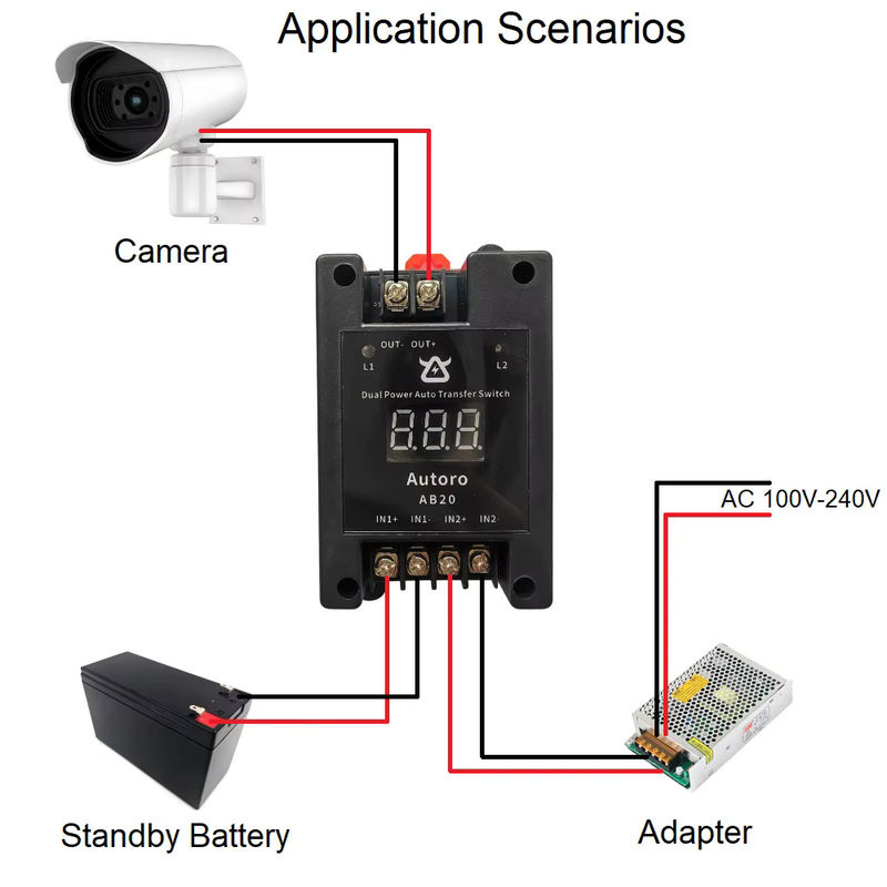 Autoro AB20C Dual Power Automatic Transfer Switch ATS Max in Schwarz mit Digitalanzeige für Backup-Stromsysteme (Eingang: 30V, Ausgang: 20A pro Kanal) - Bild 3