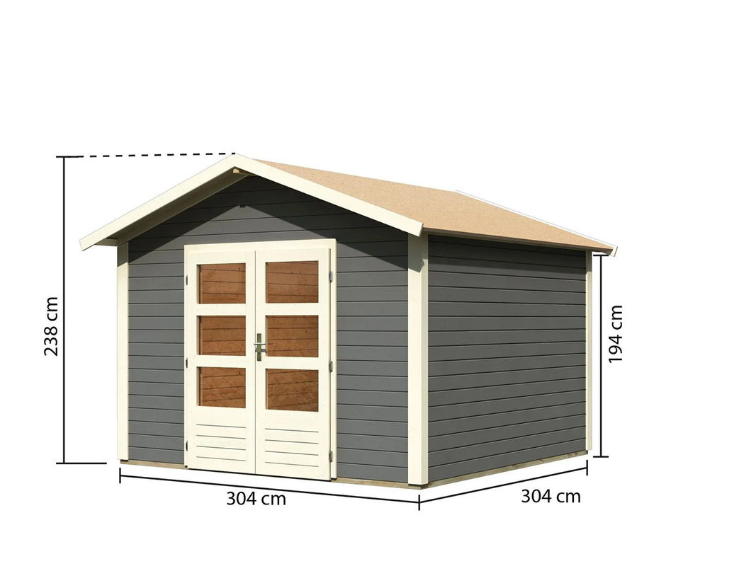 KARIBU Carlos Satteldach Gartenhaus in Terragrau ohne Boden mit Buntbartschloss und 2 Schlüsseln, B: 304 cm, H: 238 cm, T: 304 cm - Bild 3