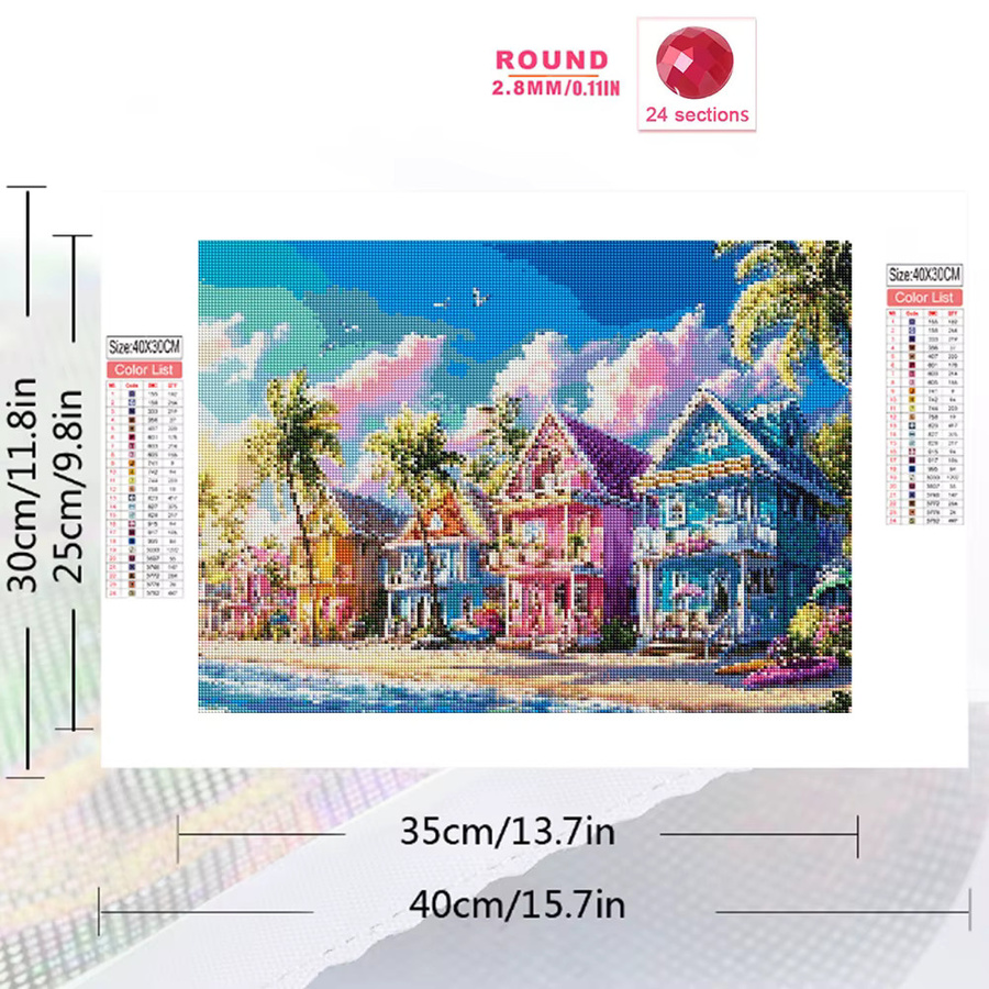 EverShine Diamant-Malerei Haus-Landschaft als DIY Mosaik-Bild mit runden Steinen in Multicolour - Bild 2