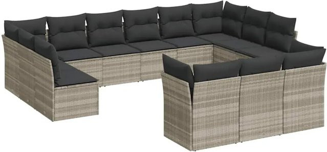 vidaXL Garten-Sofagarnitur aus Poly Rattan mit Kissen, 13-teiliges Set, Hellgrau - Bild 1