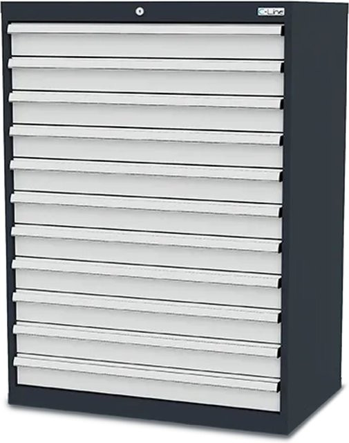 Simplaflex Schubladenschrank aus Stahlblech mit 11 Schubladen in Anthrazitgrau, B/T/H: 90 x 57,5 x 122 cm - Bild 1