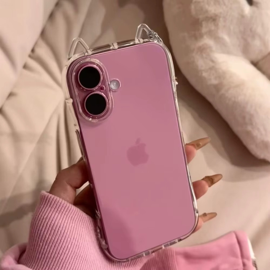 FUCHU Handyhülle mit süßen 3D Katzenohren für iPhone 17 Air 16 Pro Max 15 14 13 12 11 in Transparent, stoßfeste weiche TPU Abdeckung - Bild 1