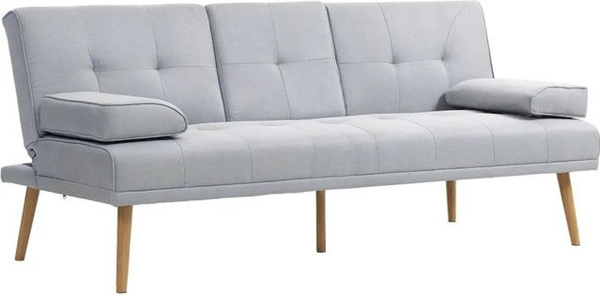 HOMCOM Schlafsofa Click-Clack aus Polyester und Leinen in Hellgrau mit Armlehnen und Schaumstoffpolsterung, B/T/H: 181 x 77 x 78 cm