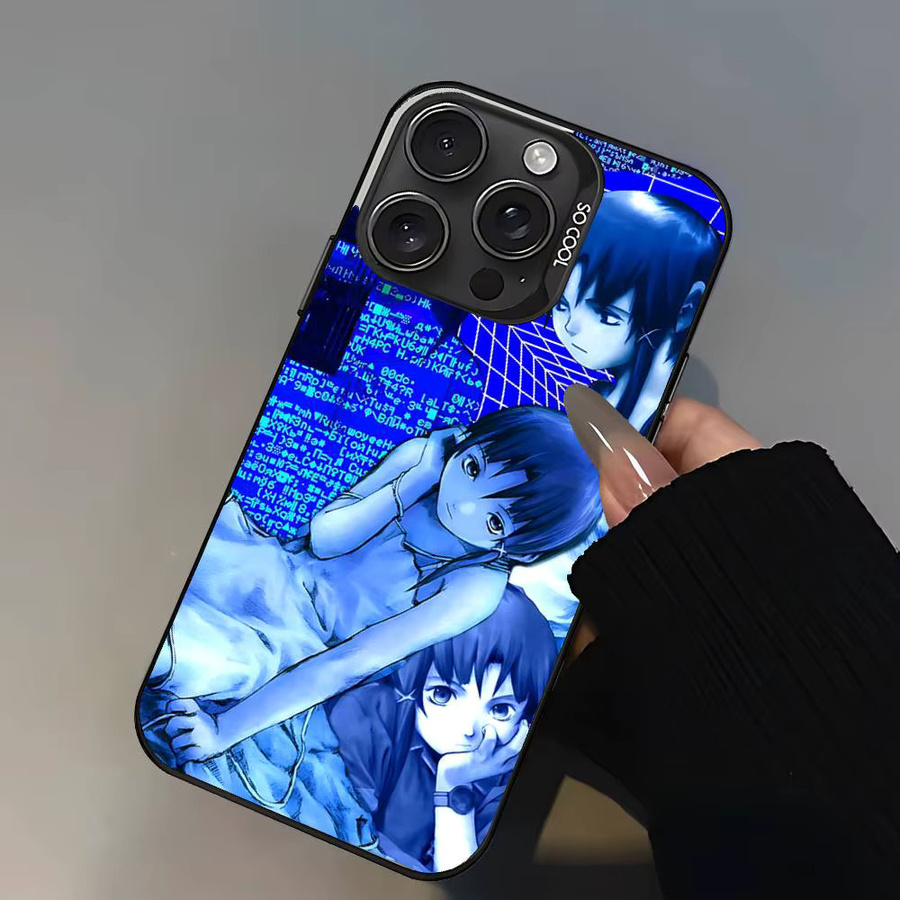 Stoßfeste Anime Serial Experiments Lain Handyhülle für Apple iPhone 11 bis 17 Pro Max Plus in Silber und Blau - Bild 5