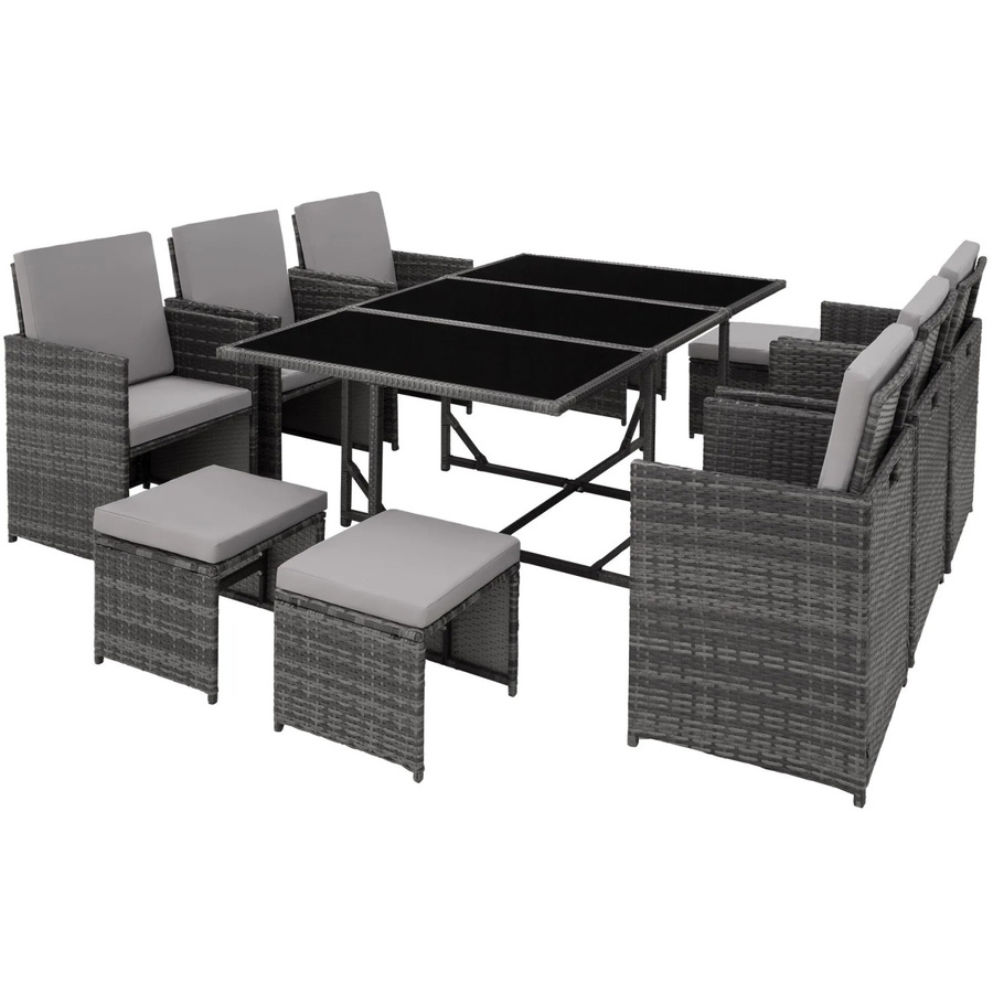 tectake Polyrattan Sitzgruppe Malaga für Garten in Grau mit Tisch und Stühlen - Bild 3