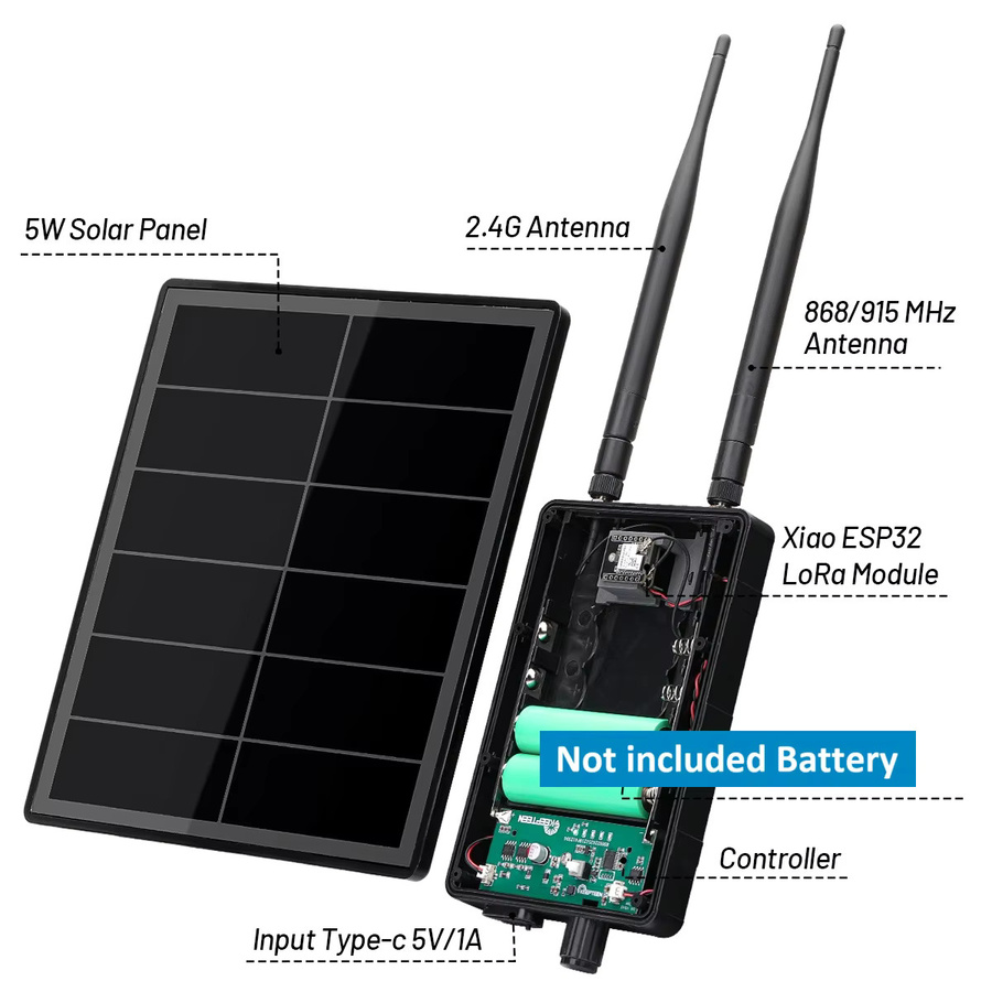 Seeedstudio D5L-S2 Mesh Solar Repeater Node mit integriertem Xiao ESP32 S3 WiFi BLE und SX1262 LoRa Board, kompatibel mit Meshcore Meshtastic, Schwarz - Bild 4