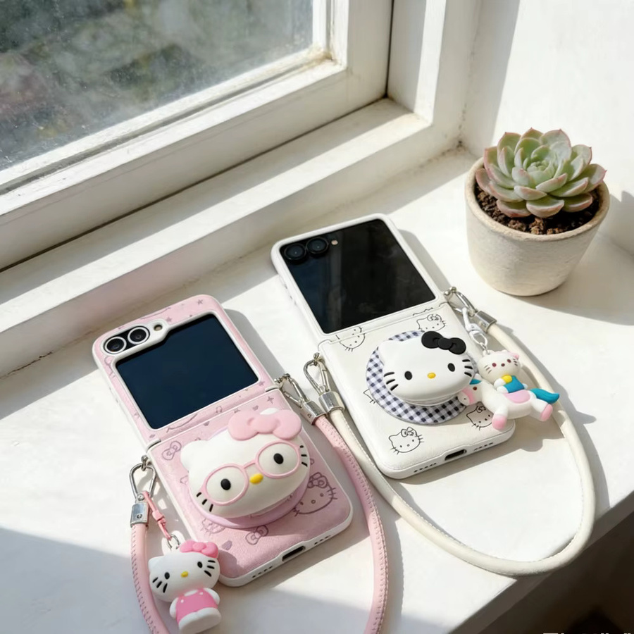 Sanrio Hello Kitty Lederhülle für Samsung Galaxy Z Flip 7 6 5 mit magnetischem Grip Tok und MagSafe Wireless Charging in Pink - Bild 3