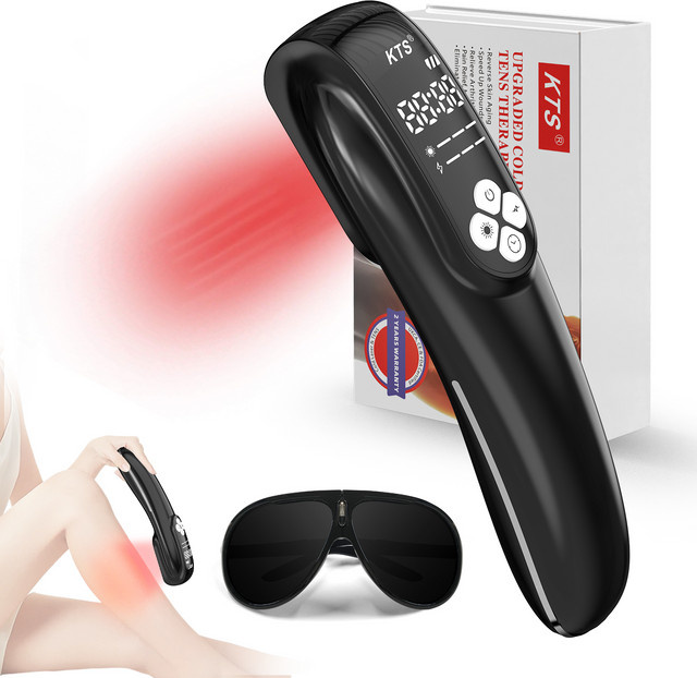KTS Kaltlaser-Therapiegerät in Schwarz mit 4 x 808 nm Wellenlänge zur elektrischen Nervenstimulation bei Körperschmerzen sowie Gelenk- und Muskelgewebebeschwerden - Bild 1