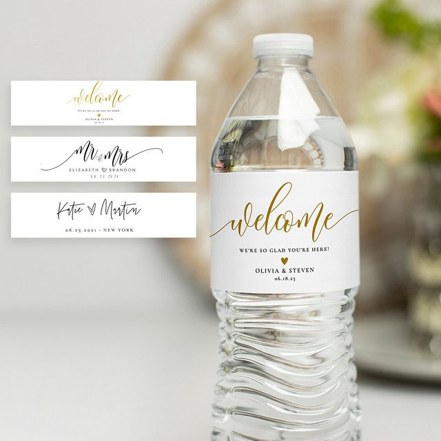 Personalisierte Wasserflaschenaufkleber in Weiß für Hochzeiten, Geburtstage und besondere Anlässe - Bild 1