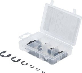 BGS Do it yourself E-Sicherungsring-Sortiment aus Stahl, 94-teilig, 3-15 mm, Schwarz und Silber - Bild 1