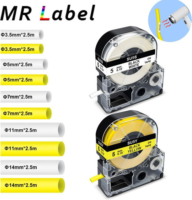 Etiketten-Schrumpfschlauch kompatibel für Epson LabelWorks LW-300 LW-400 LW-600 in 3,5 mm, 5 mm, 7 mm und 11 mm - Bild 1