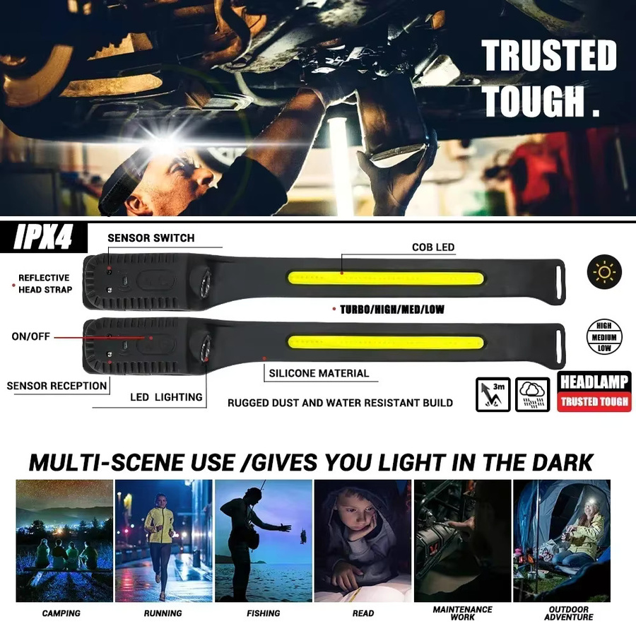 XIWANGFIRE Induktionsscheinwerfer mit COB- und LED-Kopf-Taschenlampe, USB wiederaufladbar, wasserdicht, Schwarz - Bild 6