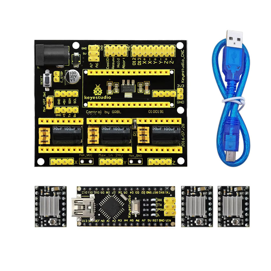 Keyestudio CNC Shield V2/V3/V4 Graviermaschinen-Kit für Arduino mit UNO R3 oder Nano Board, kompatibel mit A4988/DRV8825 Treibern und GRBL, Schwarz - Bild 4