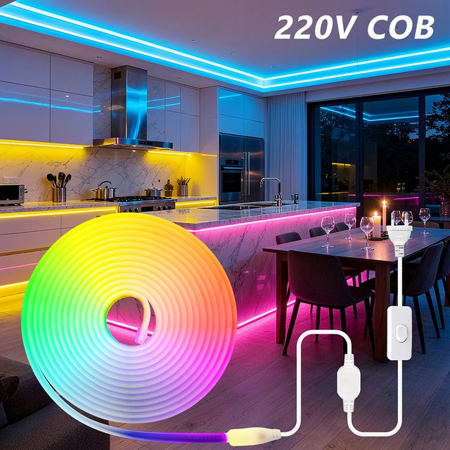 KISUFU COB LED Neon Streifen Licht Set mit 288 LEDs und EU-Stecker, IP67 wasserdicht, Farben: Rot, Blau, Rosa, Gelb, Lila - Bild 1
