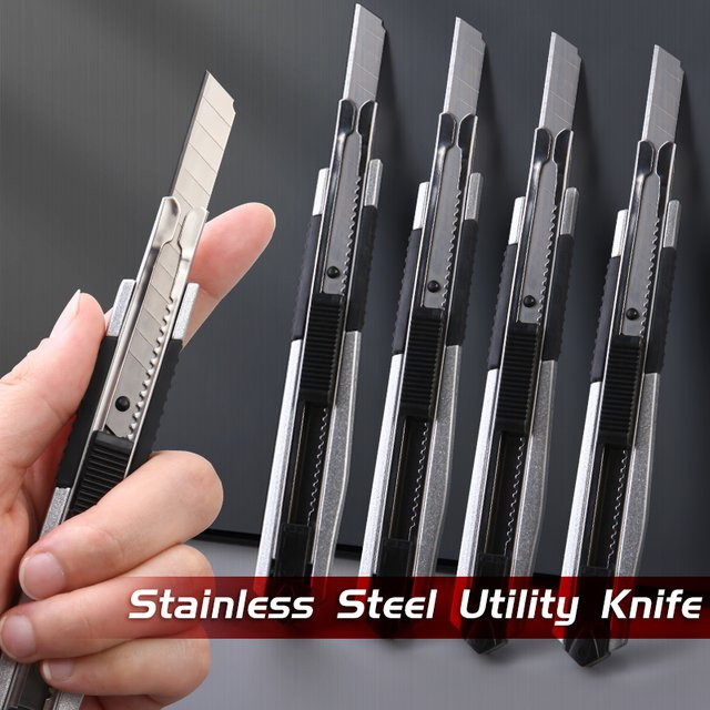 Einziehbares Allzweckmesser aus Edelstahl in Silber, 9 mm Klingenbreite, ideal zum Auspacken, Schneiden von Papier und für Handwerksschnitzereien - Bild 1