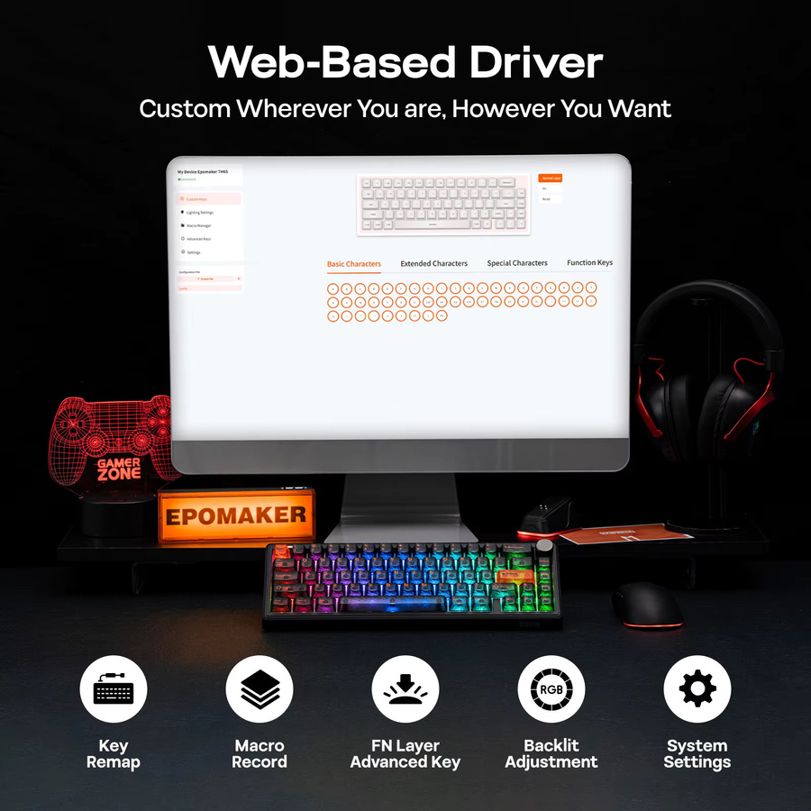 EPOMAKER TH65 Mechanische Tastatur 65% ANSI US-Layout in Schwarz mit Bluetooth, 2,4GHz und Kabelverbindung, 8000mAh Akku und Lautstärkeregler - Bild 4