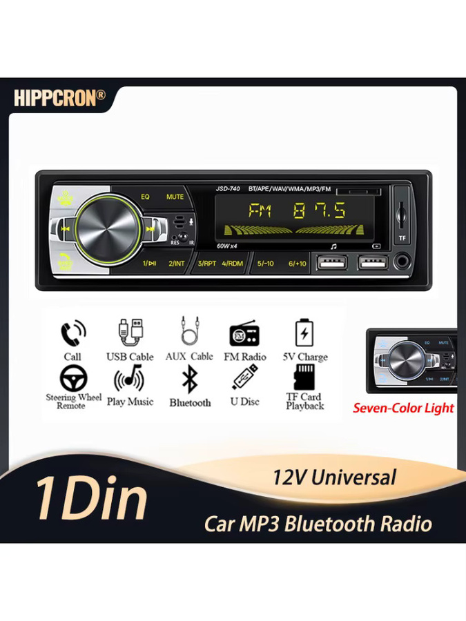 Hippcron Autoradio Bluetooth Stereo-Audio-Player mit FM, USB, TF und AUX-Eingang, unterstützt Lenkradsteuerung, Schwarz, 12V Universal - Bild 6