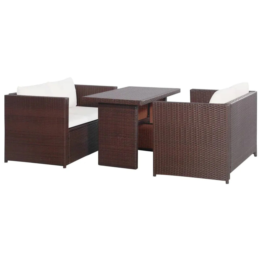 vidaXL 3-teiliges Bistro-Set aus Poly Rattan mit Auflagen in Braun - Bild 2