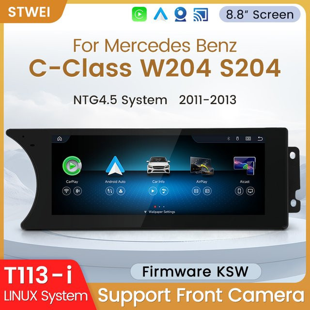 STWEI Multimedia-System für Mercedes Benz C-Klasse W204 S204 NTG4.5 mit 8,8-Zoll-Touchscreen, Linux-System, Wireless CarPlay und Android Auto, Schwarz - Bild 1