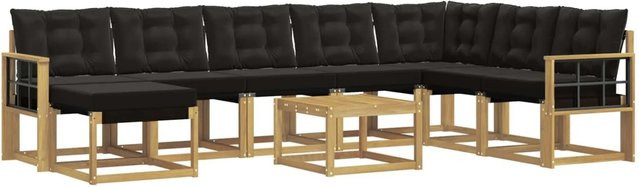 vidaXL Outdoor-Sofagarnitur 9-teilig aus Akazienholz in Weiß und Schwarz mit Kissen und Couchtisch - Bild 1