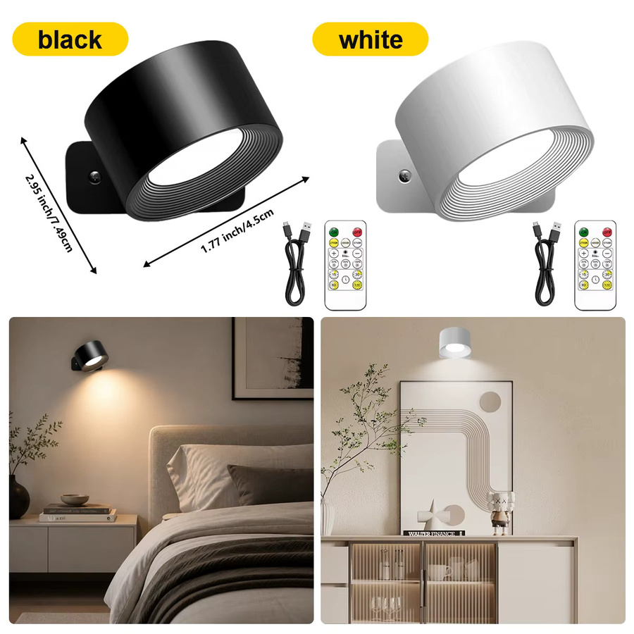 Kabellose magnetische LED-Wandleuchte in Schwarz mit Fernbedienung, dimmbar und wiederaufladbar, inklusive Timer-Funktion und 360 Grad Drehung für Schlafzimmer und Treppen - Bild 6