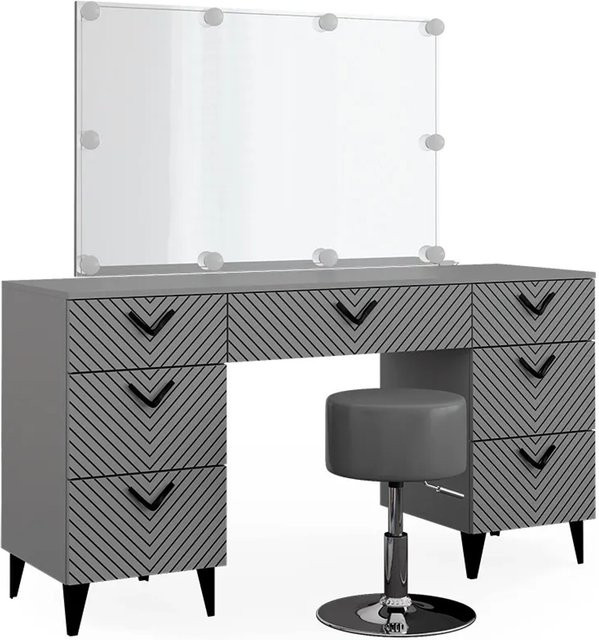 Vicco Schminktisch Anett Grau mit Spiegel, Hocker und LED-Beleuchtung - Bild 2
