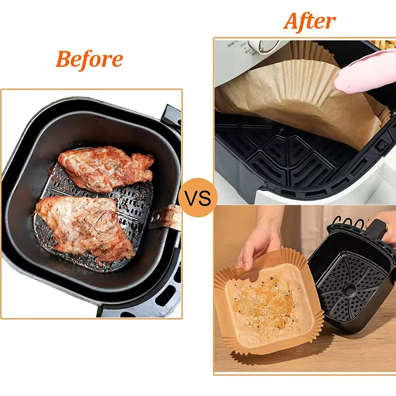 Einweg Papier Backformen für Air Fryer, runde Antihaft Backpapier Liner, braun, Durchmesser: 16,0 cm, 50 Stück - Bild 5