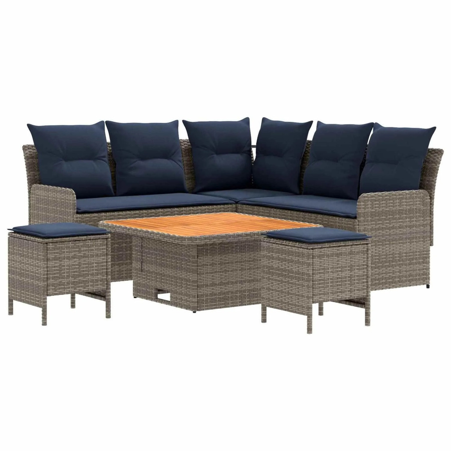 vidaXL Gartenmöbelset aus PE-Rattan in L-Form mit 6 Polstern in Grau und Marineblau - Bild 2