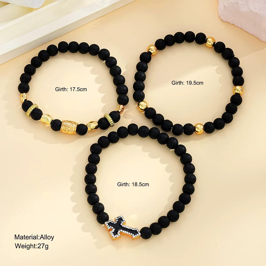 DAIPAN Armband Set, Schwarz, Perlen, Kristall, Kreuz Charme, Unisex - Bild 3