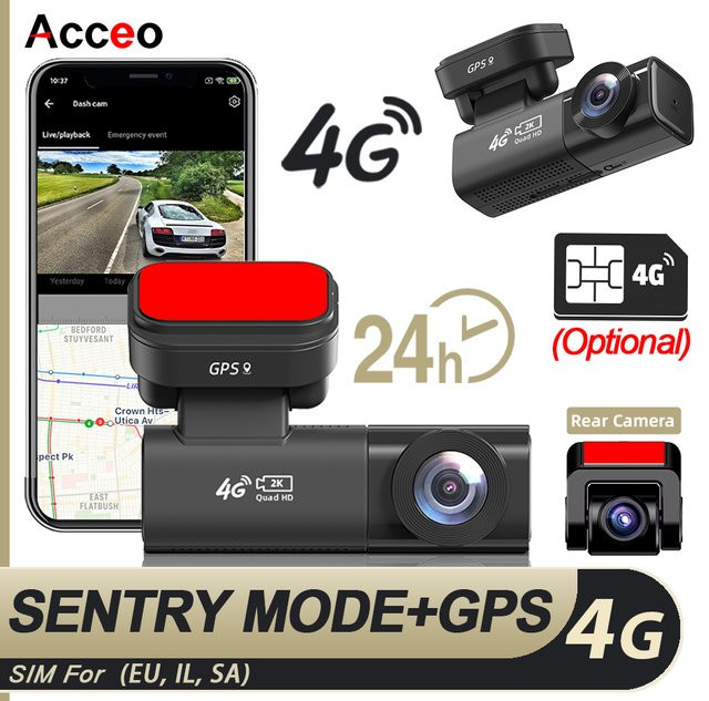 Acceo Auto-Dashcam in Schwarz mit 2K QHD Aufnahme, 4G LTE Echtzeit-GPS-Tracking, Live-Ansicht und Kollisionswarnung mit menschlicher Erkennung - Bild 1