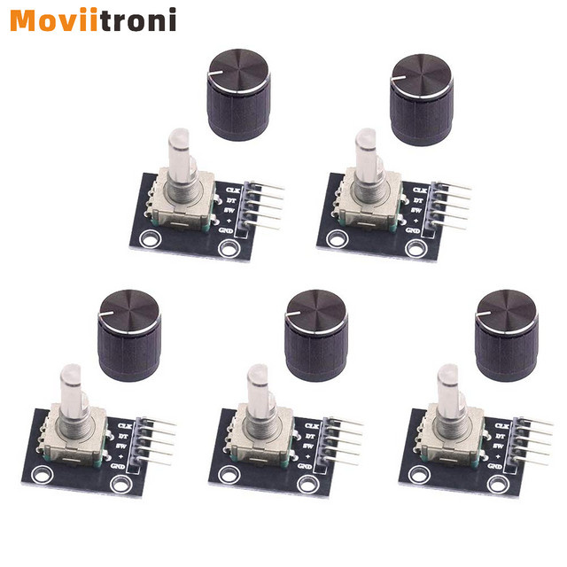 5 Stück KY-040 360-Grad-Drehgebermodul mit Druckknopf für Arduino, Schwarz - Bild 1