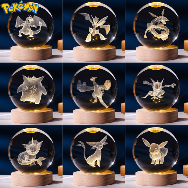 TAKARA TOMY Pokemon 3D Kristallkugel aus Glas als Nachtlicht zur Zimmerdekoration, transparent, Durchmesser: 6 cm - Bild 1