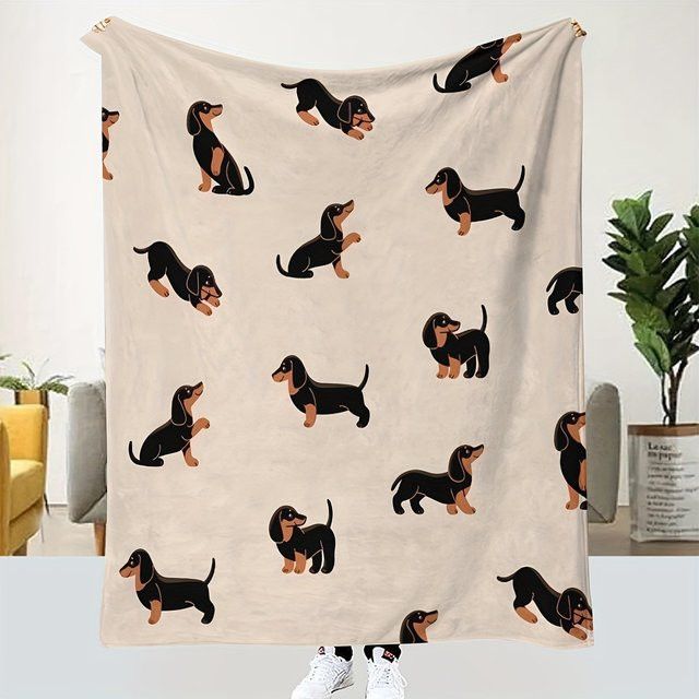 VIKAMA Dackeldecke aus weichem Flanell mit niedlichem Cartoon-Druck für Sofa und Schlafzimmer - Bild 1