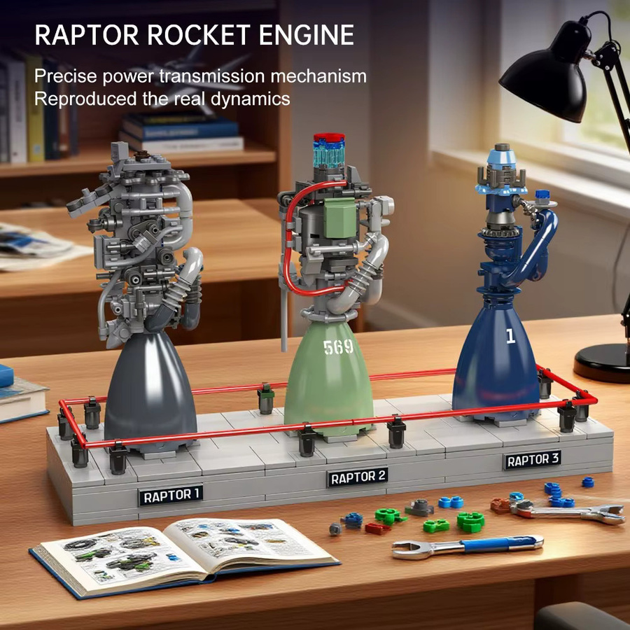 MOULD KING 10247 Raptor Rocket Engine Building Set, 496-teiliges STEM-Lernmodell mit Ausstellungsstand in Mehrfarbig - Bild 4