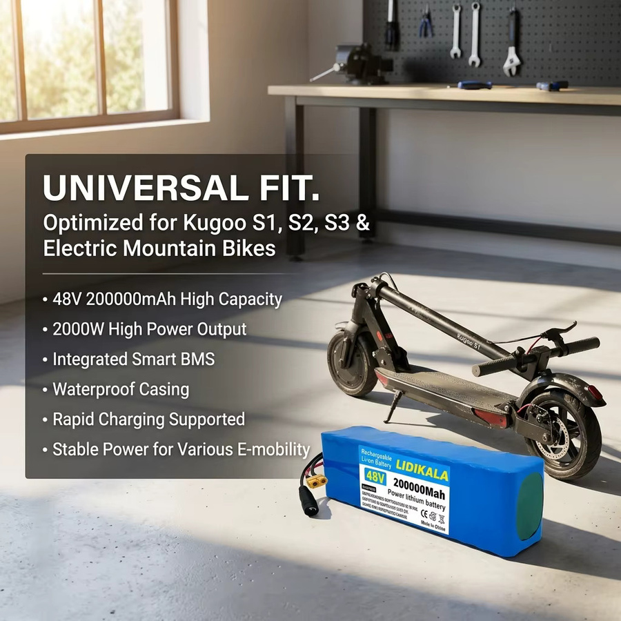 Ddadache Wiederaufladbarer Lithium-Ionen-Akku 48V 200000mAh 1000W mit BMS und 54,6V-Ladegerät für Elektroroller-Umbausatz, Blau - Bild 2