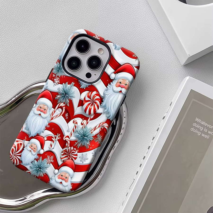 Weihnachtsmann-Collage Handyhülle für iPhone 17 16 15 14 13 12 11 Pro Max Plus mit doppelschichtiger Rückseite in Multicolour - Bild 5