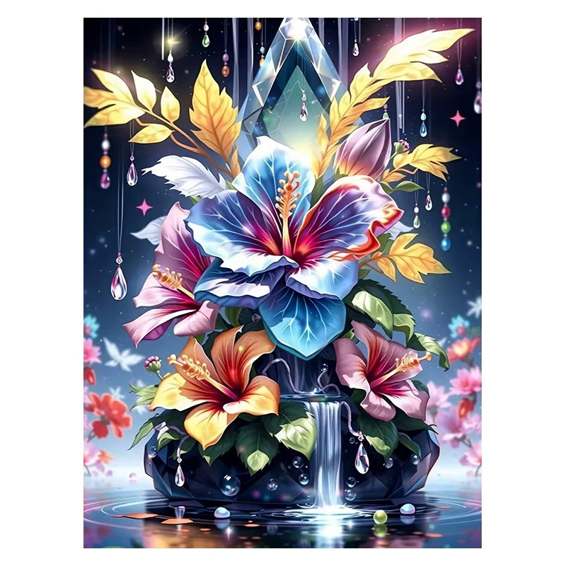 Huacan 5D DIY Diamantmalerei mit Blumenmotiv als Rundes Mosaik-Strassbild in Mehrfarbig - Bild 5