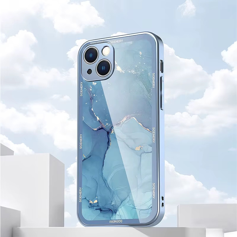 Silikon Handyhülle mit Marmor Kunst Mode Muster und Spiegel für Apple iPhone 15 14 13 12 11 Pro Max Mini X XR XS 7 8 Plus in Blau - Bild 1