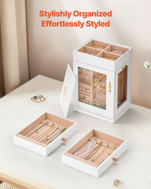 Schmuckorganizer Buying Solutions, MB als 360 Grad drehbare Schmuckschatulle in Weiß mit Halskettenhaken aus Holz und Leder - Bild 6