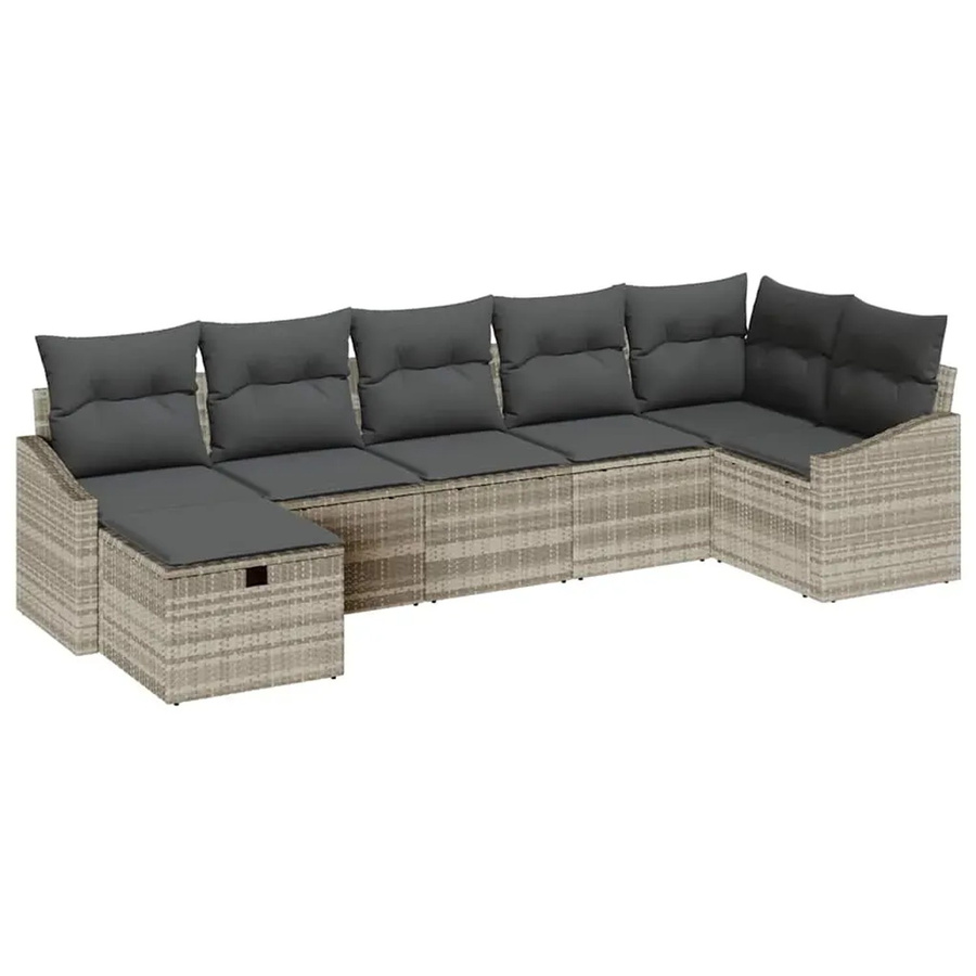 vidaXL Garten-Sofa-Set 7-teilig in Grau aus Poly-Rattan mit Kissen und Metallgestell - Bild 2