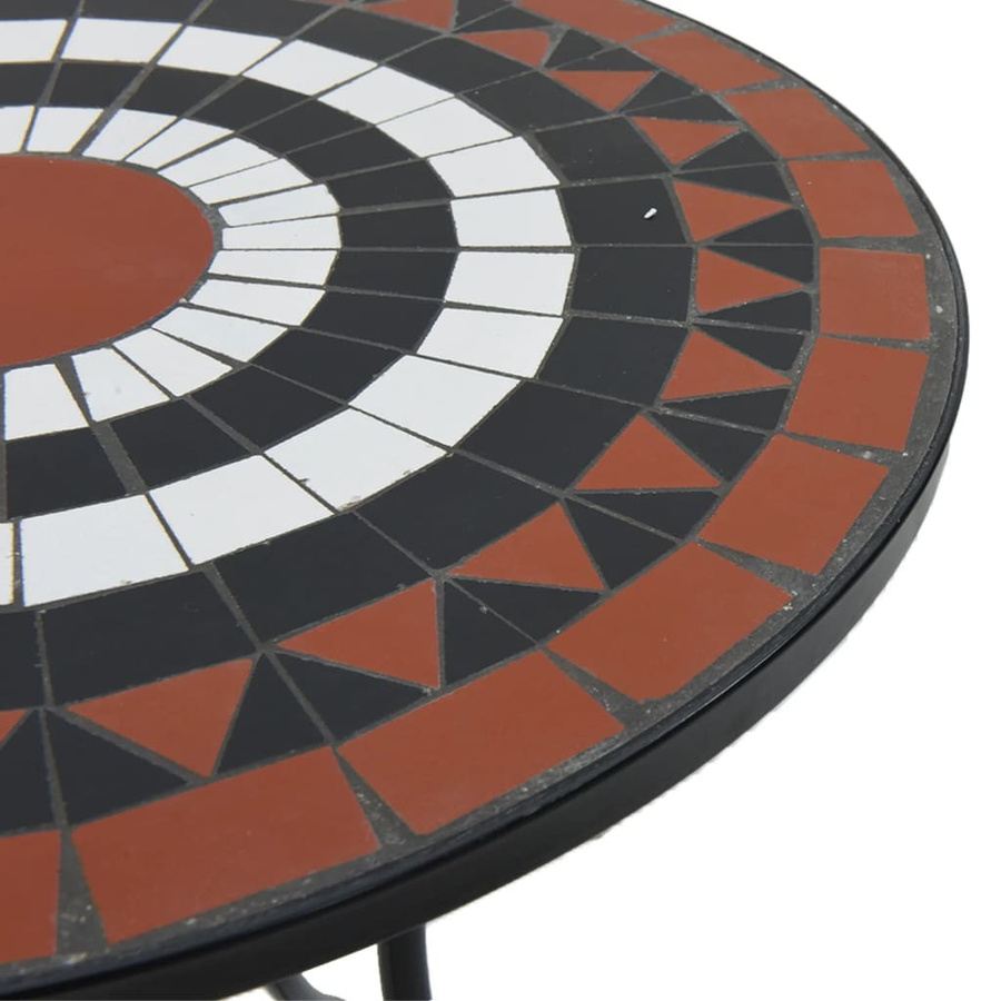 vidaXL Mosaik-Bistrotisch mit mediterranem Design aus Keramik und Eisen, Terrakottarot und Weiß, Durchmesser: 50 cm, Höhe: 70 cm - Bild 3