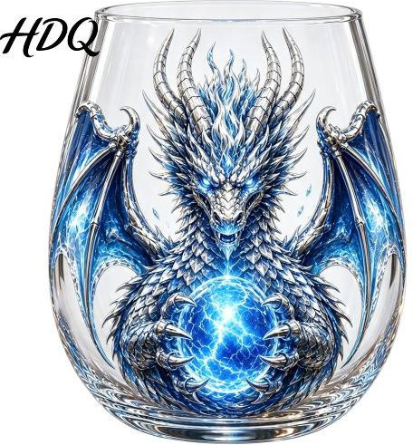 Happiness First Mythischer Drache Glas Kunst Becher mit Kristallkugel, 3D geformter Whiskey Tumbler, Mehrfarbig, 400 ml - Bild 1
