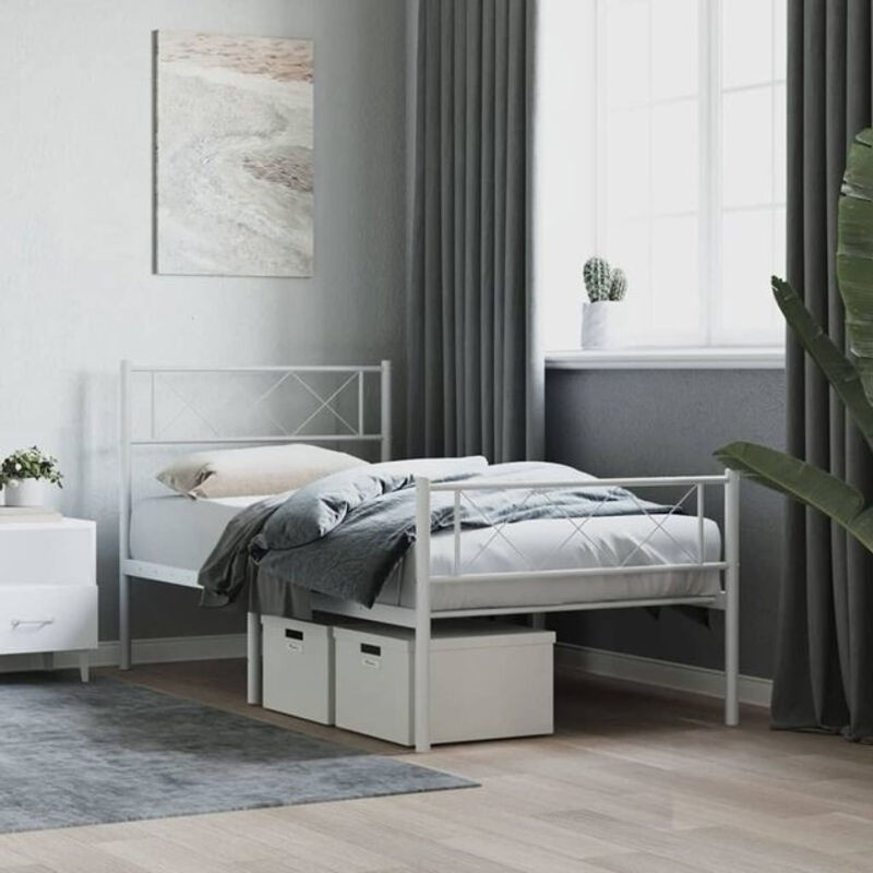 Vidaxl Metallbett mit Kopf- und Fußteil in Weiß, klassisch und minimalistisch, B/T/H: 107 x 203 cm - Bild 1