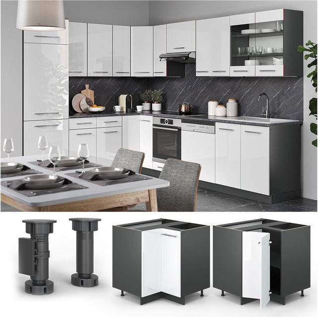 Vicco Eckunterschrank Fame-Line Küchenschrank Weiß Hochglanz Anthrazit Breite: 87 cm - Bild 1