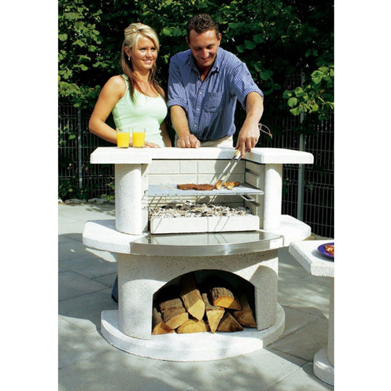 Buschbeck Grillbar Venedig Holzkohlegrill aus Stahl in Weiß mit Grillrost und Holzscheiteablage, Breite: 110 cm - Bild 2